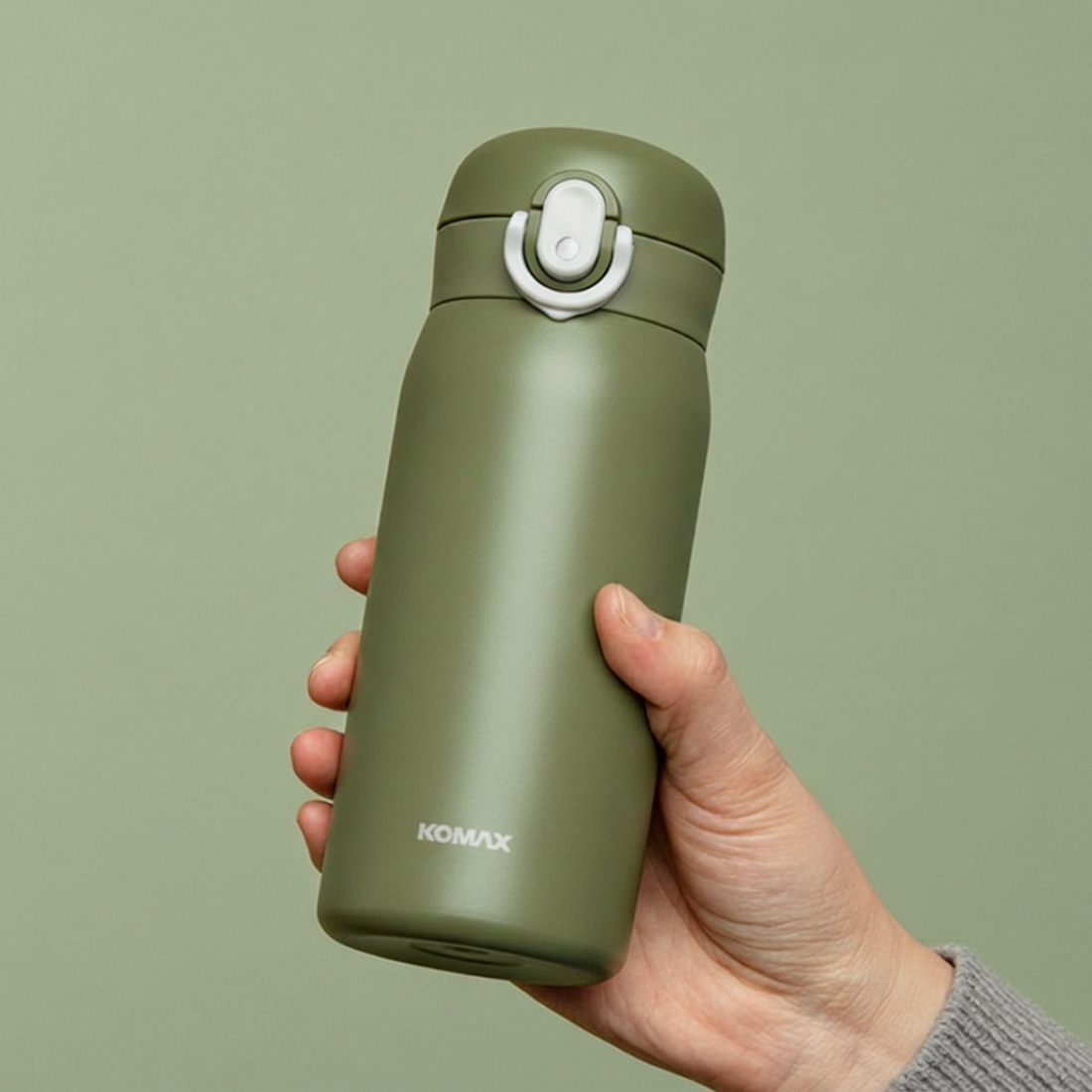 원터치 텀블러 가벼운 산책 카페 초등학생 차량용 캠핑 보온보냉 텀블러 350ml, 코멕스 올리브그린 - 상품 이미지