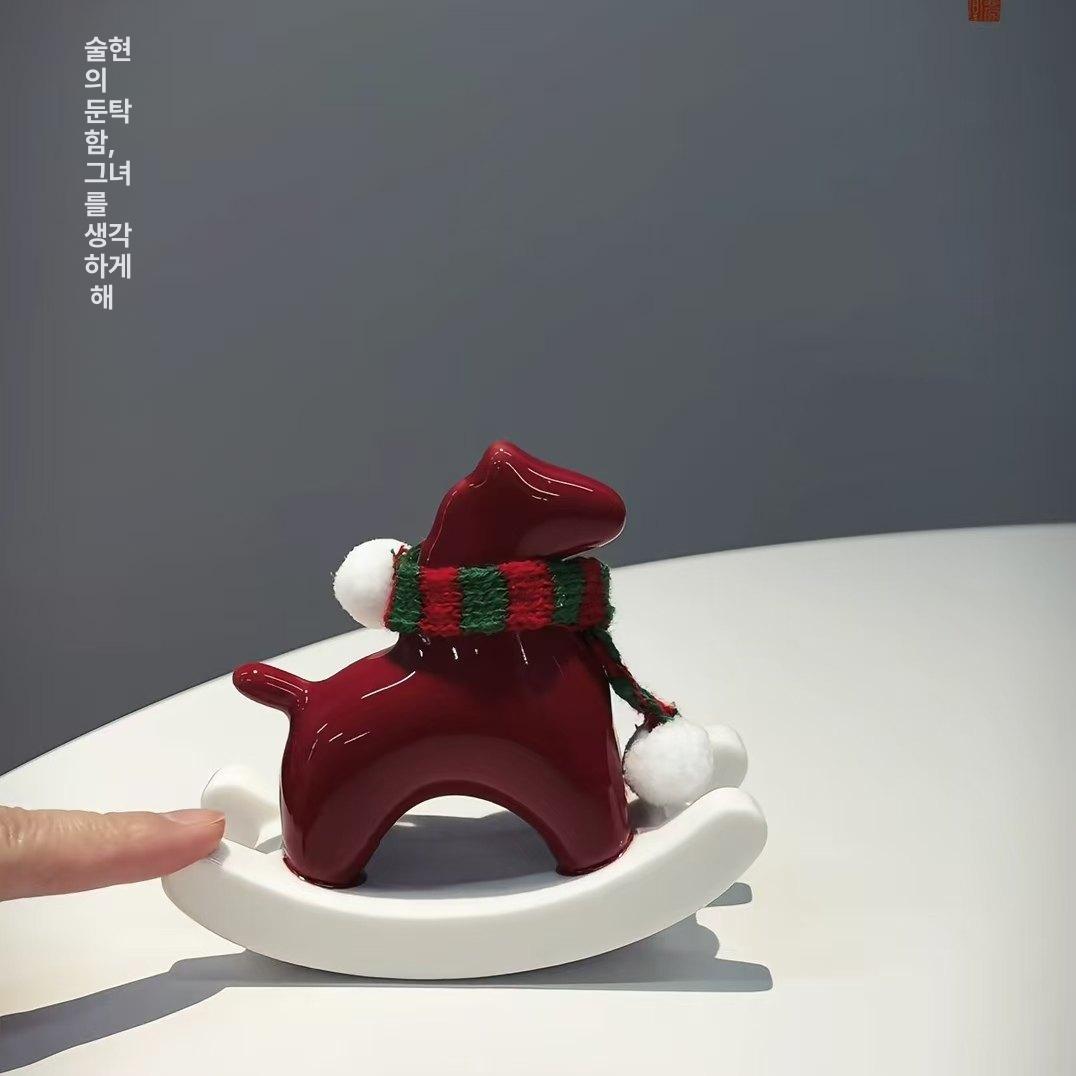 붉은 말 적토마 장식품 새해 인테리어 빨간색 스카프 - 상세 이미지 4