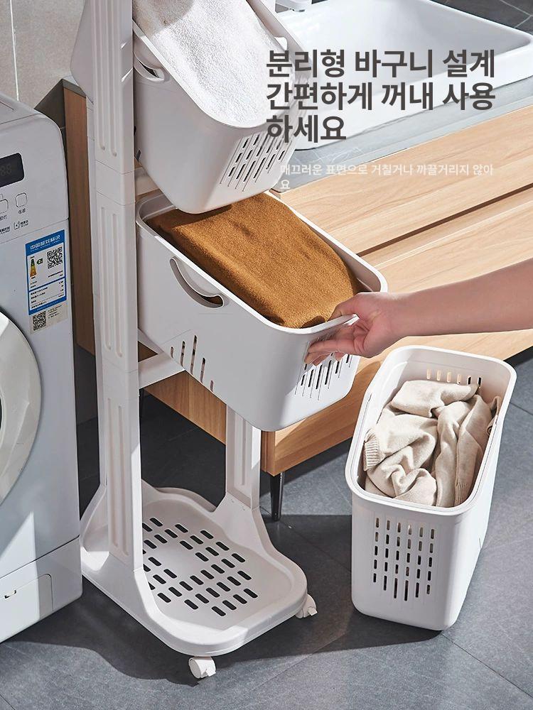 틈새 선반 가정용 빨래 수납 욕실 세탁실 좁은 3칸 아이보리 - 상세 이미지 3