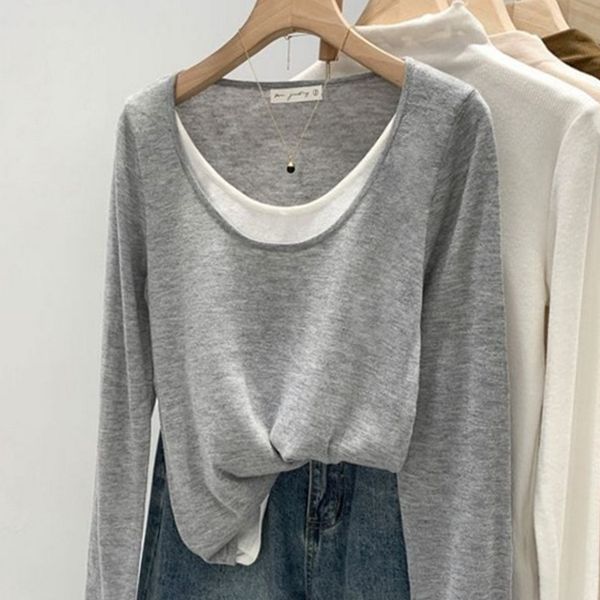 데일리 여성 레이어드 티셔츠 루즈핏 여성 긴 팔 티셔츠 무지티셔츠 - 상품 이미지