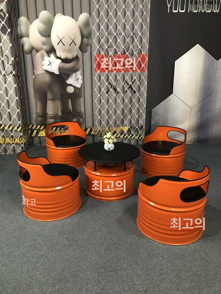 드럼통 의자 테이블 철제 고깃집 깡통 세트 컬러 복고 1 의자 2 스타일 1 커피 기본구성 - 상세 이미지 4