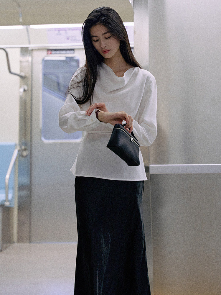 Jicouture 여성 새틴스커트 플레어 롱원피스 a라인 봄 스커트 치마 이미지 6