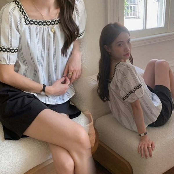 루즈핏 여성 블라우스 스퀘어넥 스퀘어넥 블라우스 데일리 여름 - 상품 이미지