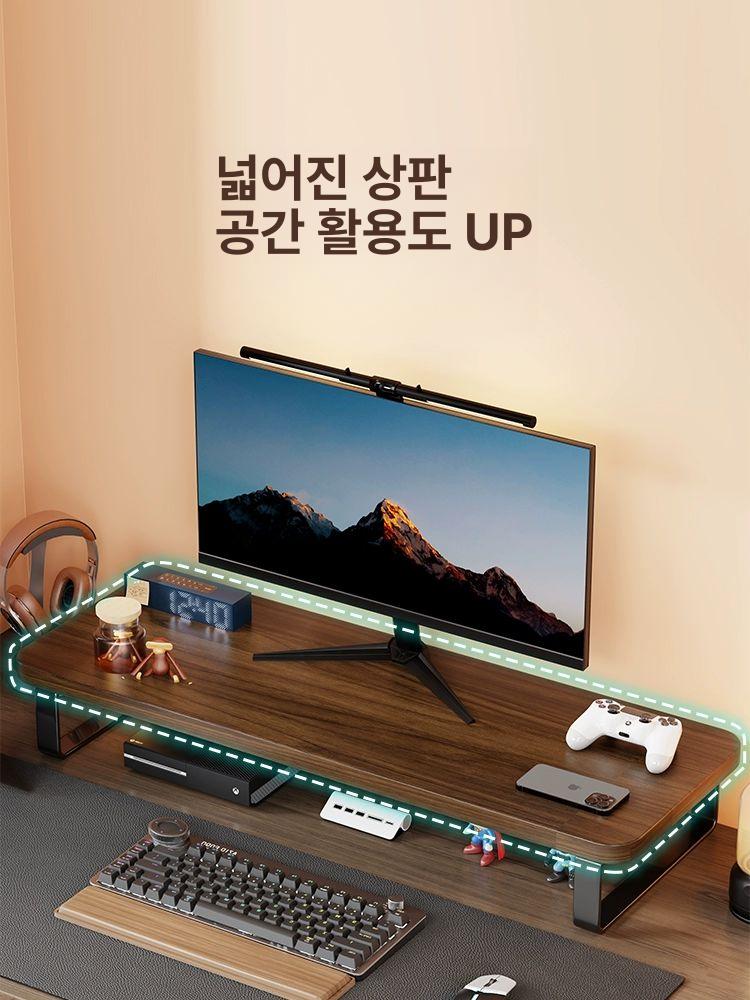 원목 모니터 받침대 USB 서랍 수납형 월넛 60x30x14 - 상세 이미지 4