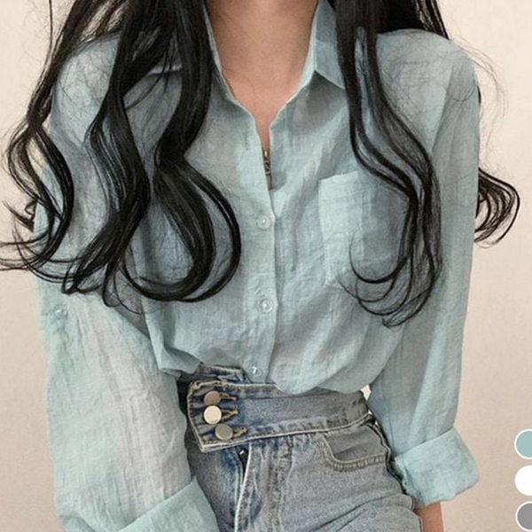 루즈핏 여성 여름 셔츠 베이직 여성 긴 팔 셔츠 데일리 - 상품 이미지
