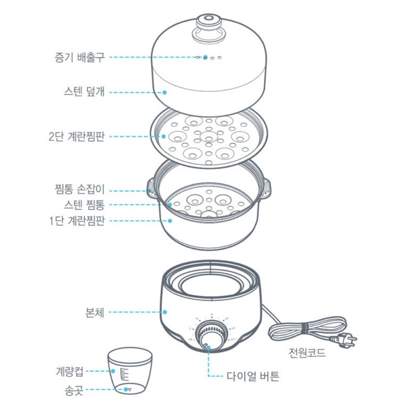 계란찜기 2단 스텐 찜통 에그 쿠커 계란찜기 위생 달걀 스티머 만두 달걀삶는 기계 타이머 이미지 7