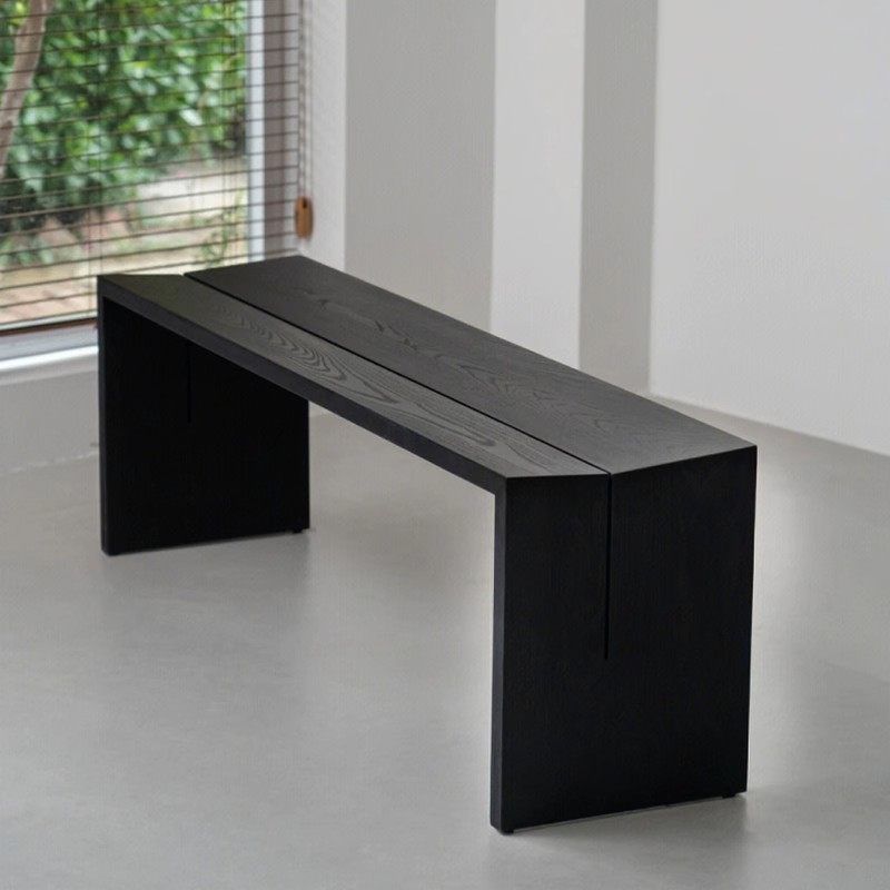 애쉬 원목 긴벤치 현관 신발갈이 거실 식탁용 의자 블랙 80 x 35 x 45 - 상세 이미지 2