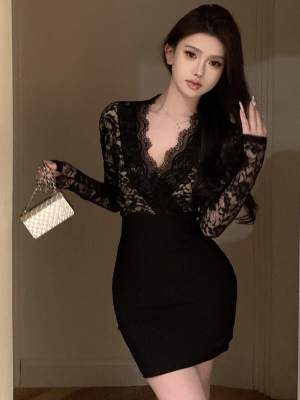 홀복 원피스 미니 딱붙는 신상 BJ 가씨옷 끈나시 쉬폰 슬림핏 짧은 - 상세 이미지 2