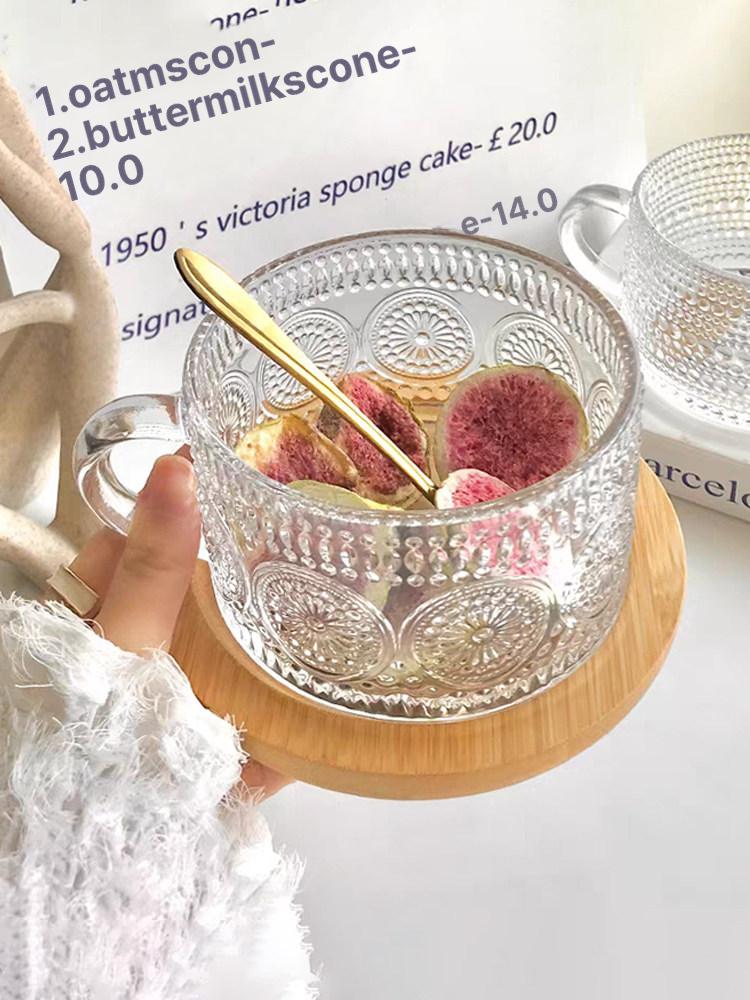 레트로 유리 요거트볼 x 샐러드 아이스크림 과일 카페 해바라기 450ml 손잡이 포함 1 개 - 상세 이미지 3