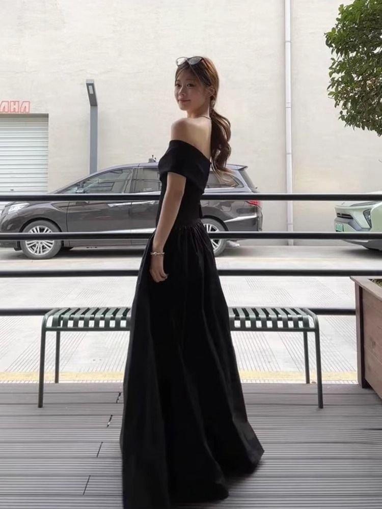 블랙 셀프웨딩드레스 오프숄더 연주회 2부드레스 피로연 블랙 S - 상세 이미지 5