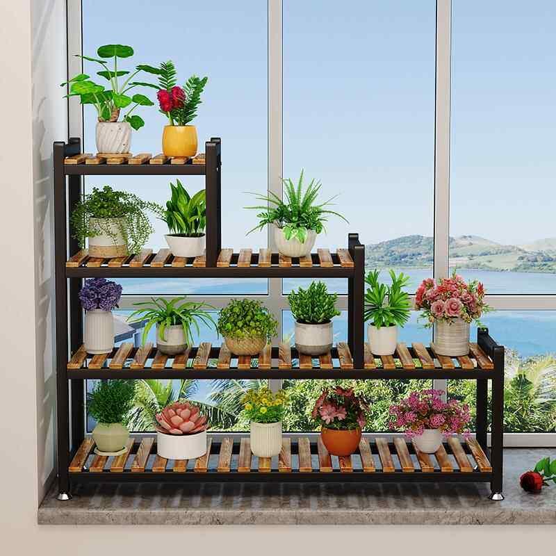 베란다 화분 선반 거치대 다육이 진열대 철제 원목 120x15x100 블랙+내추럴우드 - 상세 이미지 5
