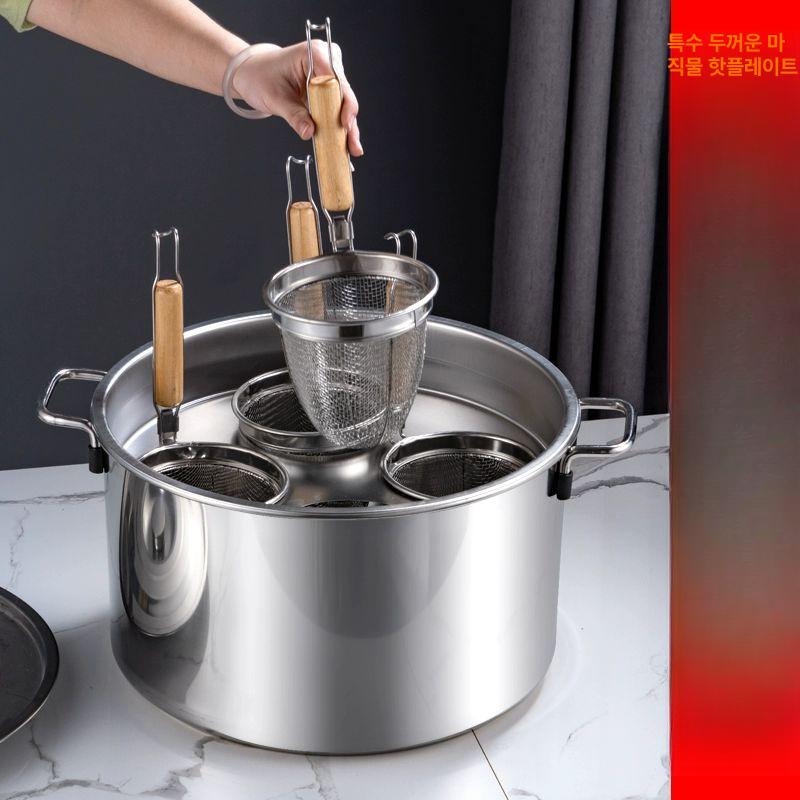 전기 멀티팟 원형 국수 면삶는냄비 파스타 인덕션 업소용 손잡이 4구 찜냄비 + 4줄 체망 - 상세 이미지 5