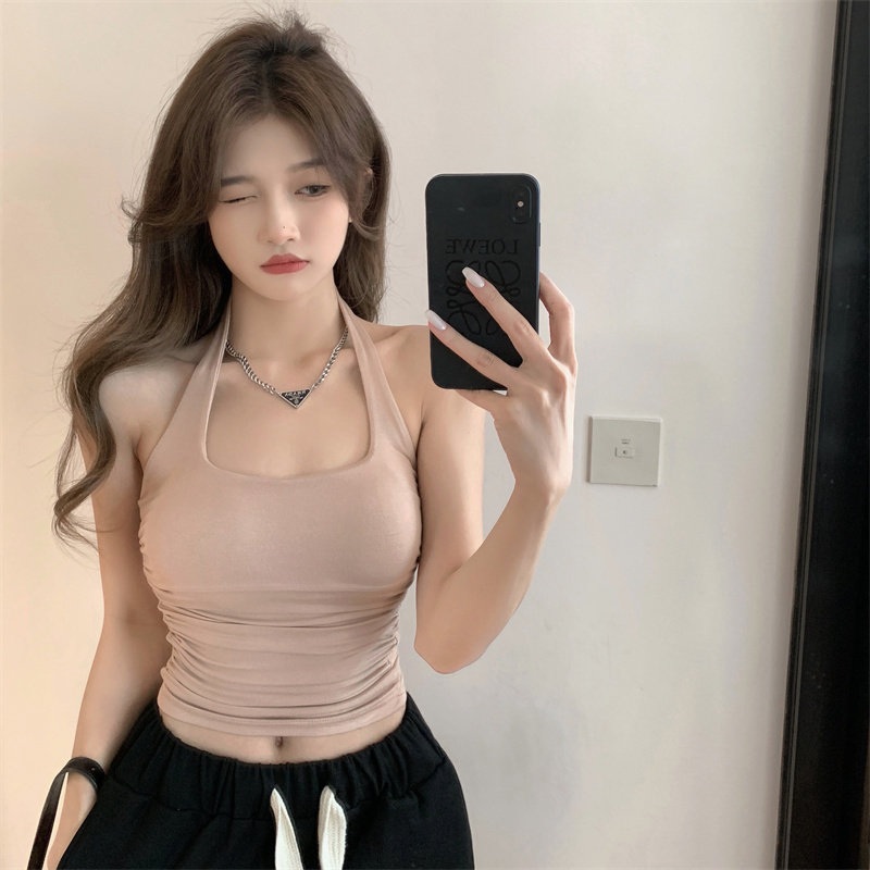 이너탑 나시 홀터넥 캡내장 노와이어 브라탑 스퀘어넥 슬림핏 면스판 신축성 좋은 부드러운 - 상세 이미지 5