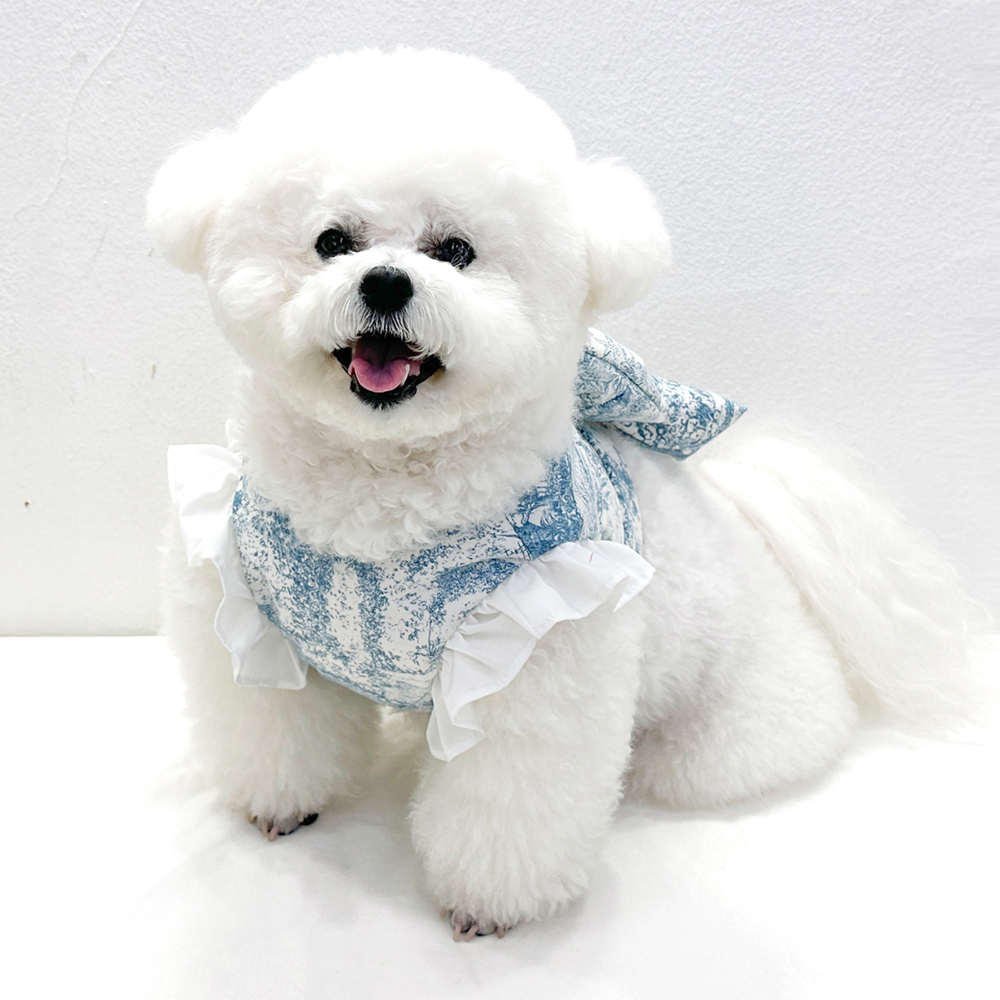 강아지 블루아 리본 가슴줄 하네스 반려견 산책조끼 소형견 - 상세 이미지 3