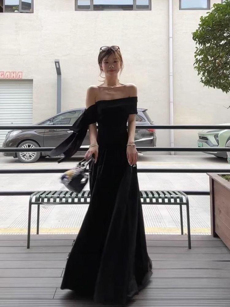 블랙 셀프웨딩드레스 오프숄더 연주회 2부드레스 피로연 블랙 S - 상세 이미지 2