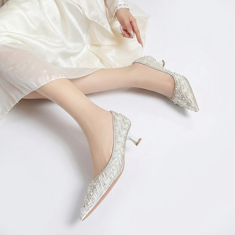 좋으니 발편한 키높이 크리스탈 진주 스틸레토 펌프스 4cm 7cm - 상세 이미지 4