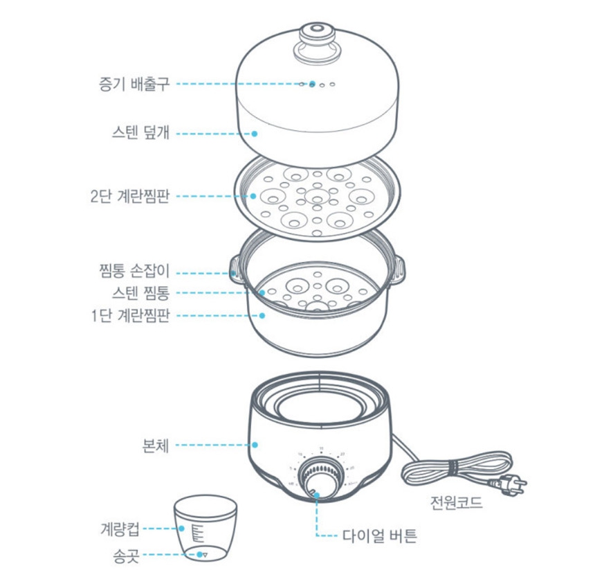 계란찜기 2단스텐 찜통 에그 쿠커 달걀 삶는 기계 위생 달걀스티머 만두찜기 - 상세 이미지 5