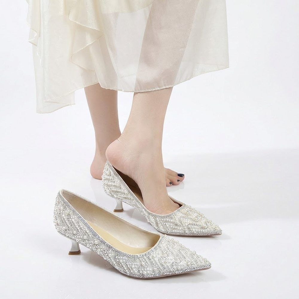 좋으니 발편한 키높이 크리스탈 진주 스틸레토 펌프스 4cm 7cm - 상세 이미지 3