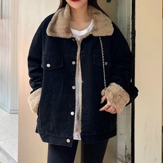 여자 청자켓 데님 여성 긴팔 자켓 봄 가을 카라 간절기 겨울 캐쥬얼 학생 안감 퍼 재킷 - 상품 이미지