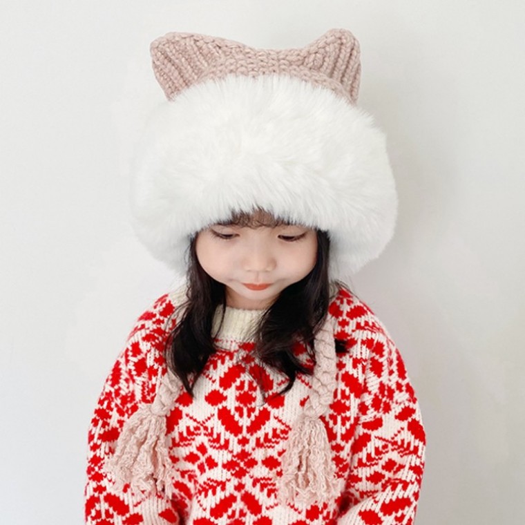 캣이어 퍼 털모자 고양이모자 고양이귀 고양이털모자 퍼모자 방울모자 귀달이모자 스키장모자 버킷햇 - 상품 이미지