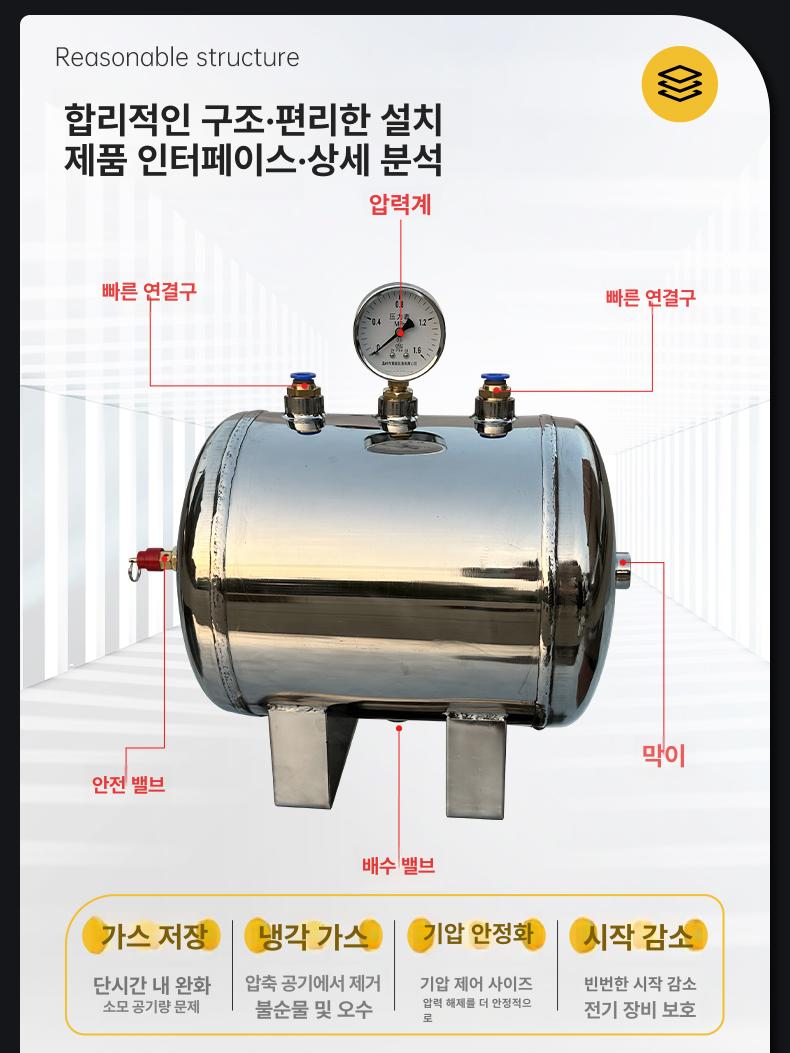 공기 압축기 콤프레샤 탱크 산업용 저장 보조 에어 통 피스톤 콤프레셔 저소음 - 상세 이미지 4