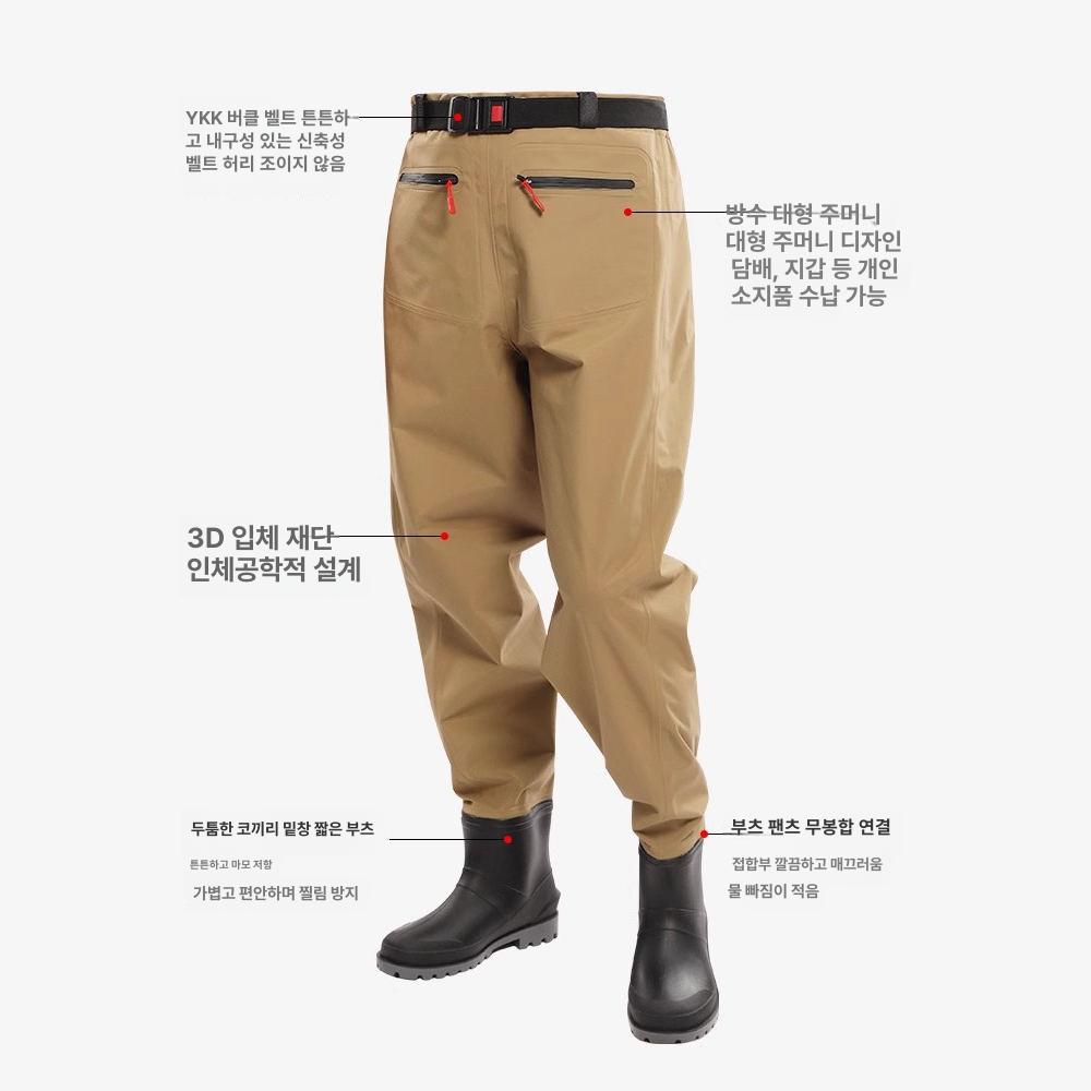 허리장화 방수바지 블랙 낚시장화 해루질 PVC 루어 나일론 옐로우 38 - 상세 이미지 3
