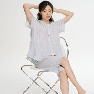 그레이ST 반팔 여름 빅사이즈 순면 여성 잠옷 홈웨어 세트 착용 후기 | 사이즈/핏 총정리 - 상품 이미지 1