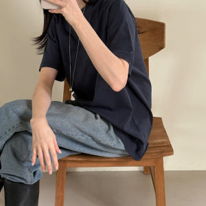 오버핏 코튼 기본 여성 티셔츠 면 라운드 롱 박스티 여자 반팔티 착용 후기 | 사이즈/핏 총정리 - 상품 이미지 4