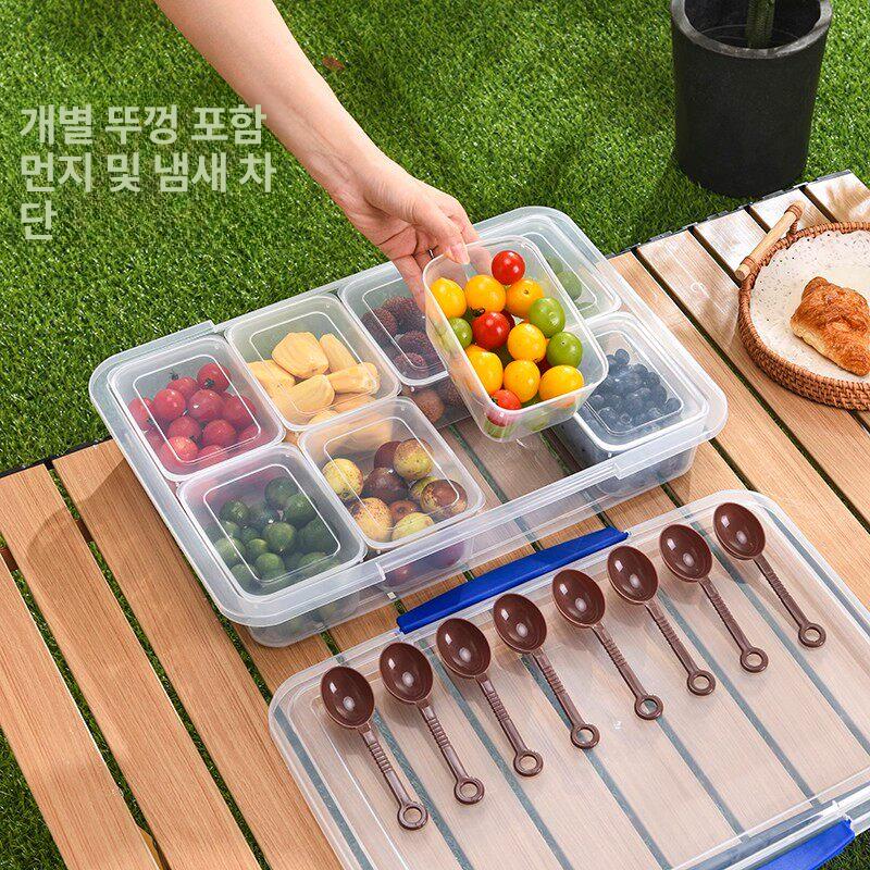 칸막이 반찬통 1개 반찬용기 분리용기 정리함 분할 투명 내부 포함 1단계 8칸 + 스푼 8개 - 상세 이미지 5