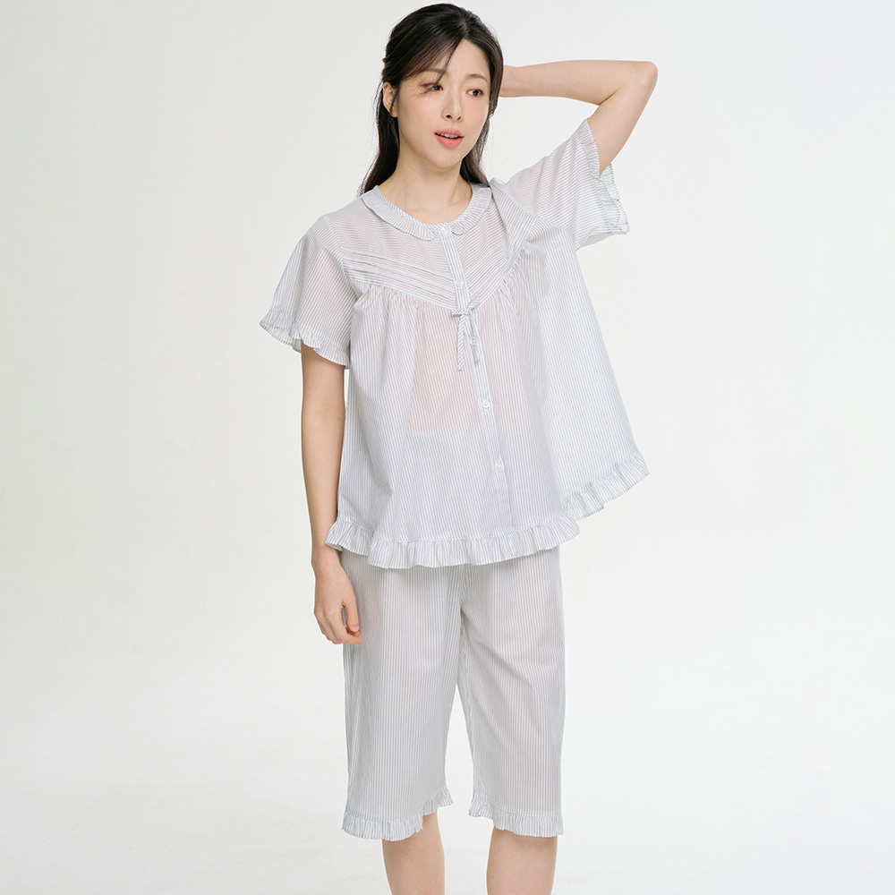 그레이ST 반팔 여름 빅사이즈 순면 여성 잠옷 홈웨어 세트 이미지 2