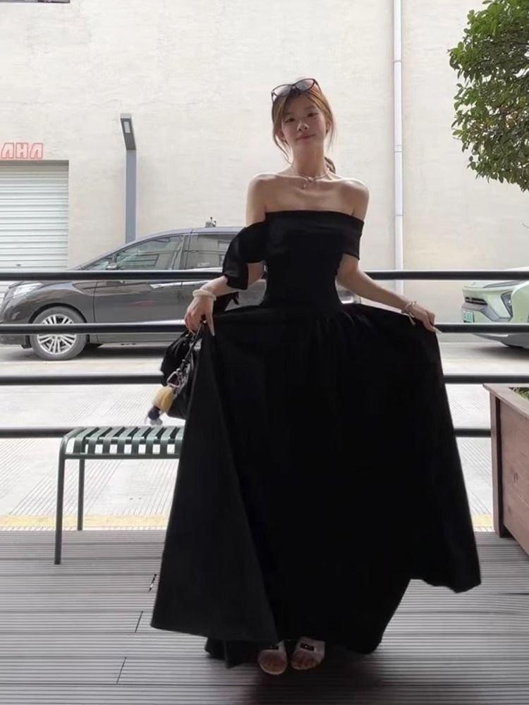 블랙 셀프웨딩드레스 오프숄더 연주회 2부드레스 피로연 블랙 S - 상세 이미지 3