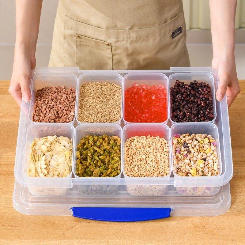 칸막이 반찬통 1개 반찬용기 분리용기 정리함 분할 투명 내부 포함 1단계 8칸 + 스푼 8개 - 상품 이미지