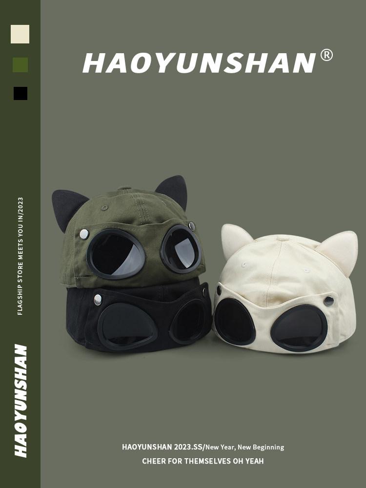 볼캡 동물모자 썬글라스캡 캡모자 안경 고양이귀 고글 라지 올리브그린 프리사이즈(56-62cm) - 상세 이미지 4