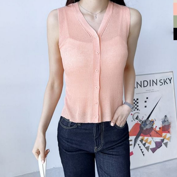 민소매 브이넥 가디건 크롭 썸머 가디건 여성 나시 - 상품 이미지