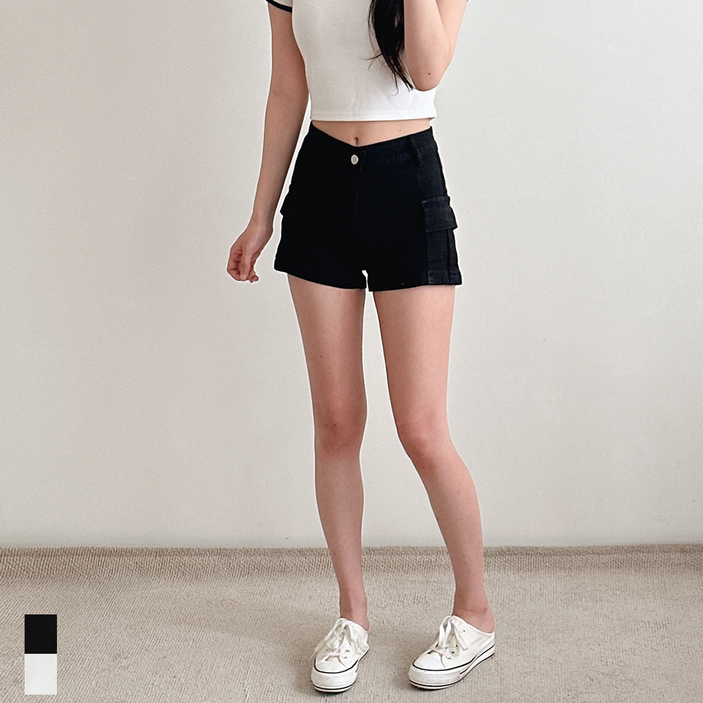 여성 반바지 3부 숏팬츠 카고 스판 여름 블랙 아이보리 면 키작녀 빅사이즈 - 상품 이미지