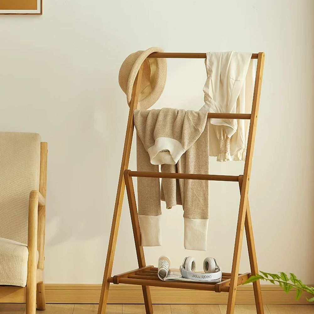 낮은 사다리행거 옷걸이 침실 원색 내추럴 선반형 접이식 수건 - 상세 이미지 3