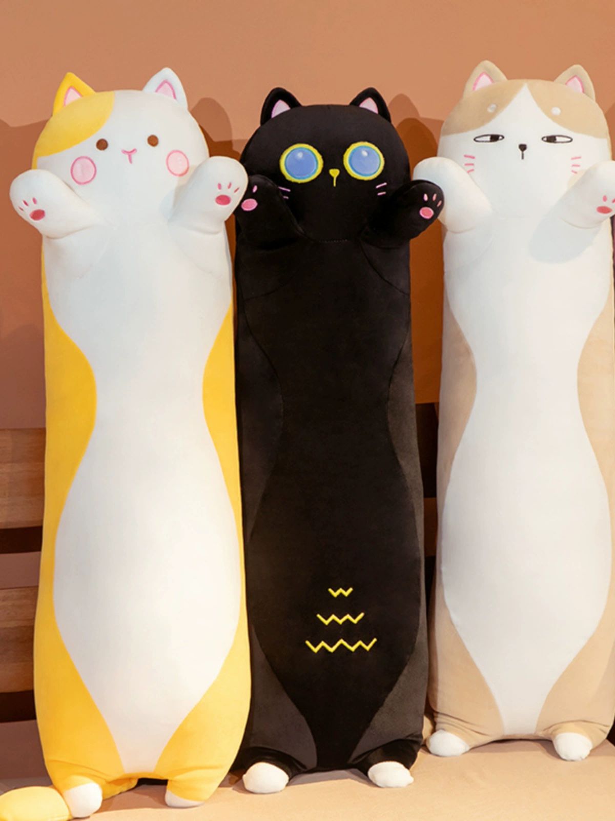 바디필로우 대형모찌인형 고양이6 성인애착인형 긴배게 연갈색 110cm - 상품 이미지