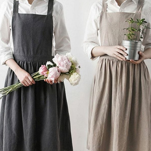 원피스형 린넨 원피스 앞치마 데일리 린넨 앞치마 가드닝 카페 - 상품 이미지