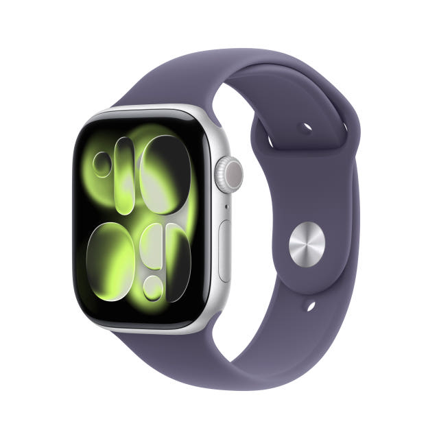 애플워치 11 GPS 실버 알루미늄, 46mm, 퍼플 포그 스포츠밴드 S/M