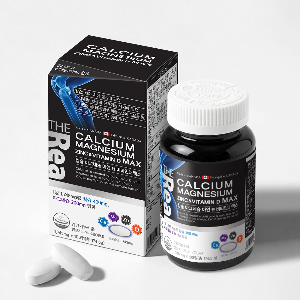 더리얼 칼슘 마그네슘 아연 비타민D 맥스 칼마디 1745mg 100정, 1개 - 상품 이미지