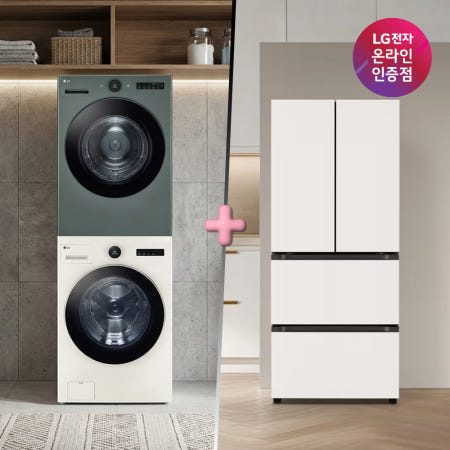 LG 트롬 오브제컬렉션 세탁기건조기 세트 + LG 디오스 김치톡톡 (FX24ENR-GNG + Z408MEEF23)