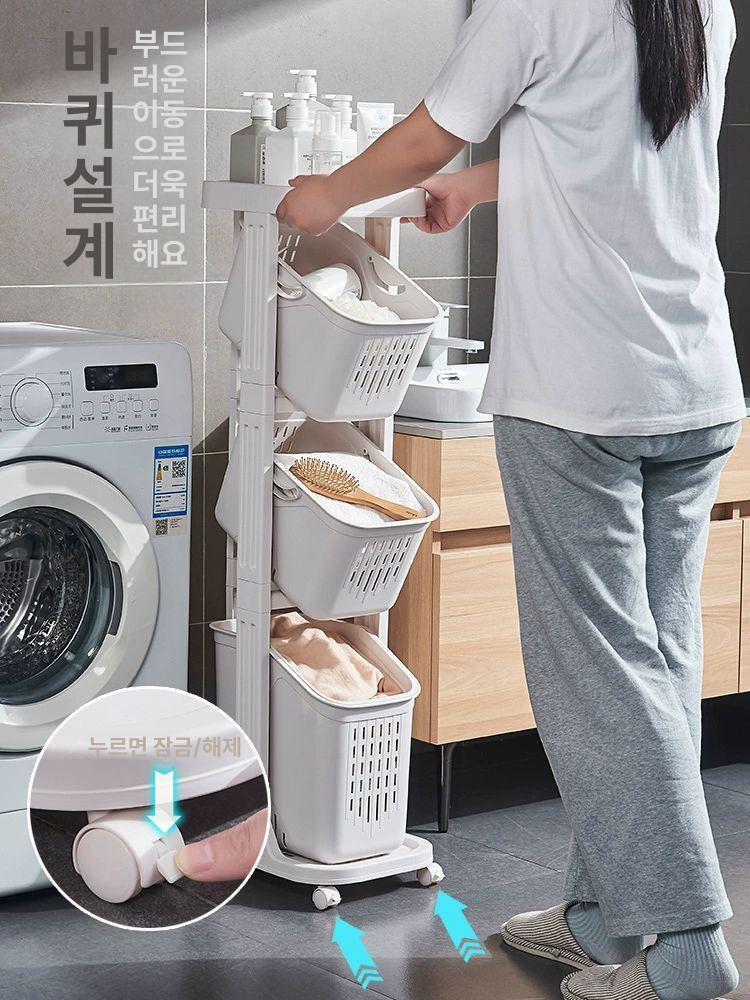 틈새 선반 가정용 빨래 수납 욕실 세탁실 좁은 3칸 아이보리 - 상세 이미지 4