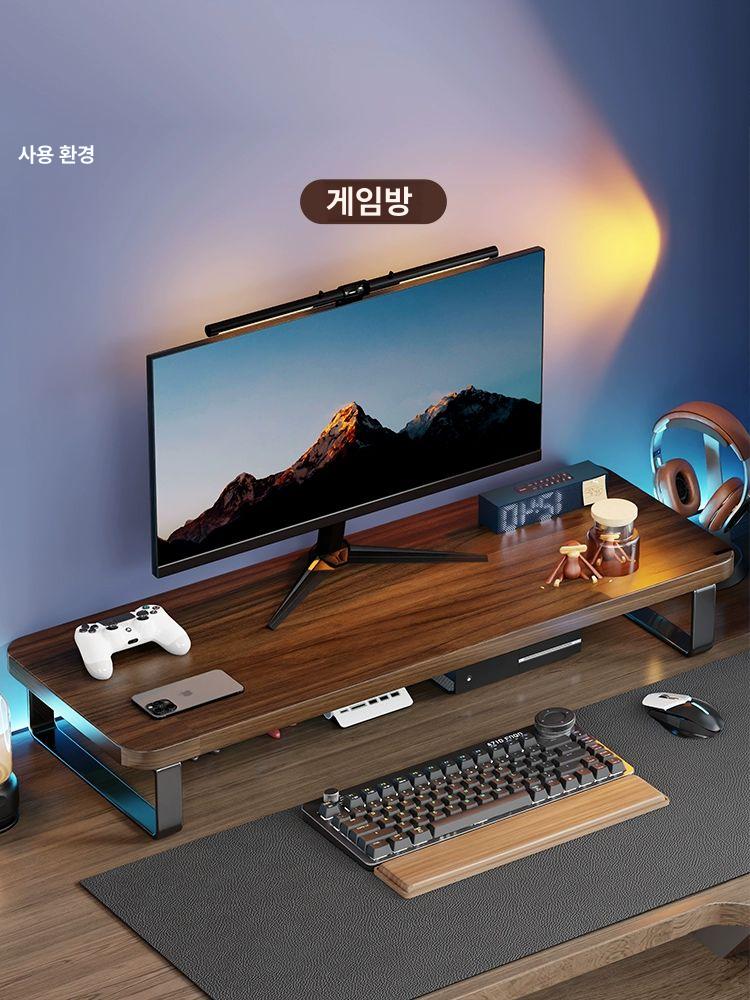 원목 모니터 받침대 USB 서랍 수납형 월넛 60x30x14 - 상세 이미지 5