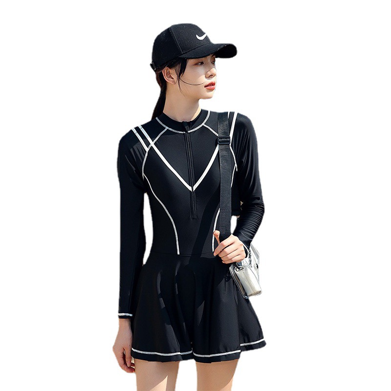 여성 흑백 체형커버 슬림 긴소매 S 비치웨어 긴팔 화이트 S - 상세 이미지 5