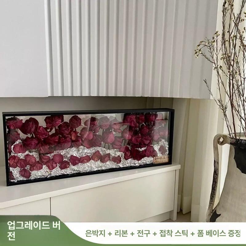 부케액자 드라이플라워 보관액자 부케말리기 프레임 입체 내추럴 우드 테이프+리본+접착제+조명+꽃머리 대형 (22x62cm) 30-60송이 - 상세 이미지 4
