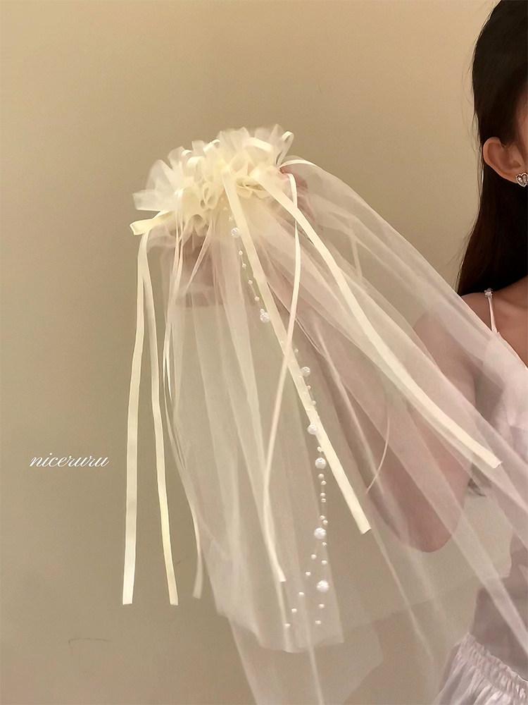 웨딩베일 면사포 웨딩소품 셀프 파티 스냅촬영 리본 머리끈 - 상세 이미지 5