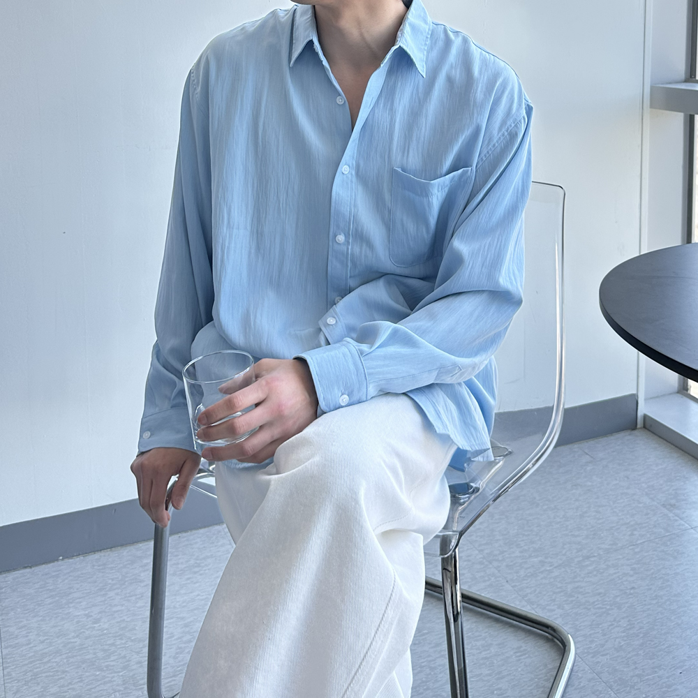 남자 셔츠 구김없는 오버핏 흰색 봄 여름 남방 남자 와이셔츠 - 상품 이미지