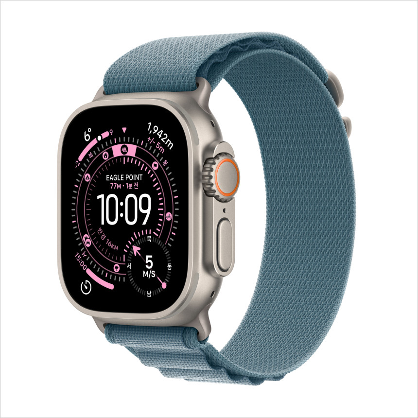 애플 애플워치 울트라 3 셀룰러 내추럴 티타늄, 49mm, 라이트 블루 알파인 루프