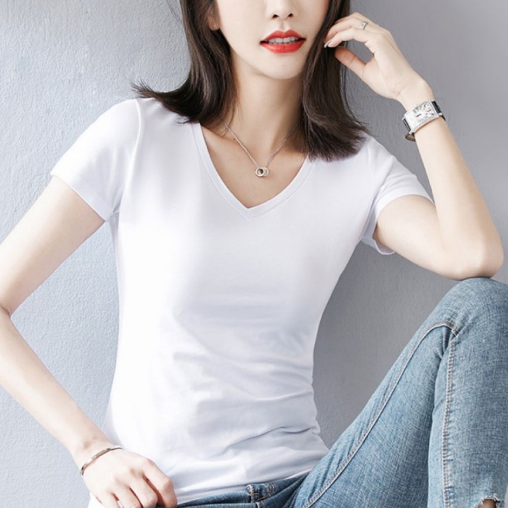 여성흰티셔츠 여성흰색반팔티 이너반팔티 날씬해보이는 쫀쫀 - 상세 이미지 3