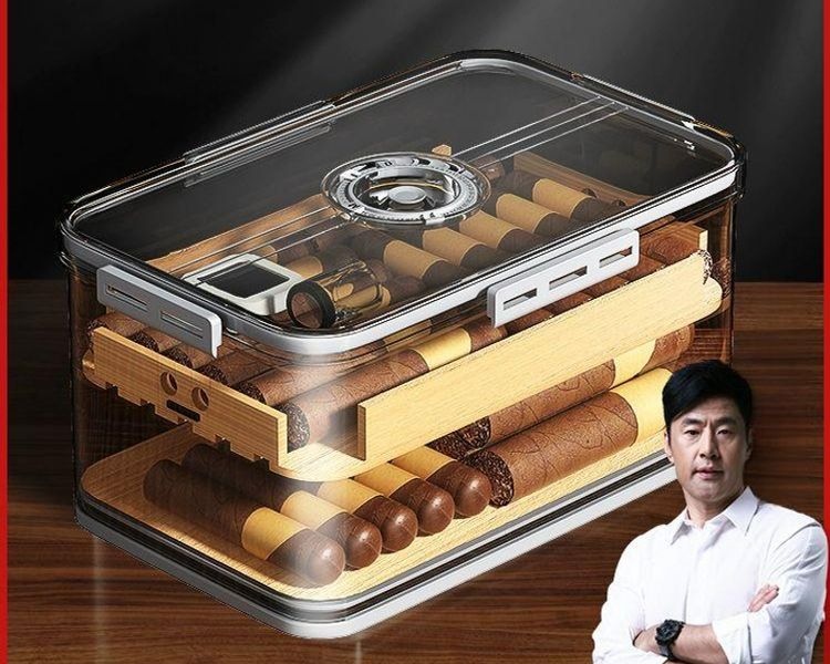 케이스 시가휴미더 휴대용 보관함 입문용 여행 가죽 90개+시더우드 선반+양방향 습도캔+고정밀 - 상품 이미지